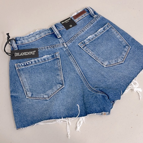 Blank NYC Shorts Women’s Size 25 High Rise Blue Denim Raw Hem Pockets Stretch - Picture 5 of 7